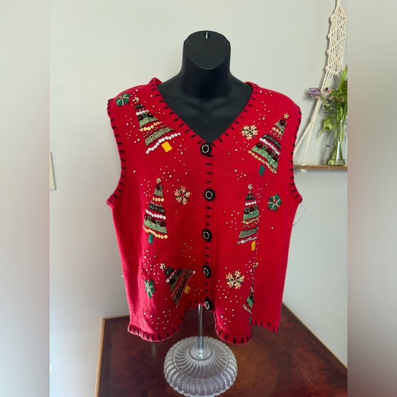 Vintage Designer Originals Studio Joy Christmas Ugly Sweater Vest Size PL - Picture 1 of 4
